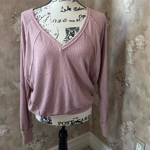 FREE PEOPLE SANTA CLARA THERMAL TOP DUSTY MAUVE XS TO M - Picture 2 of 5